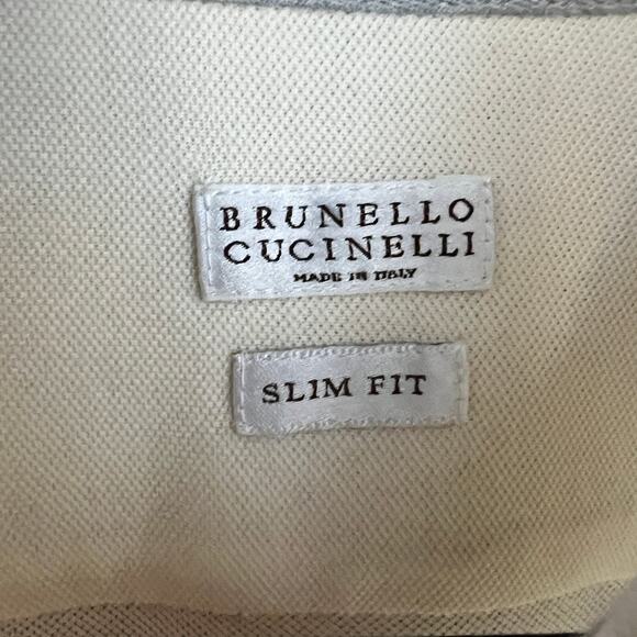 Brunello Cucinelli Men's LS Natural Cream White Polo Shirt M $775 - Picture 4 of 7